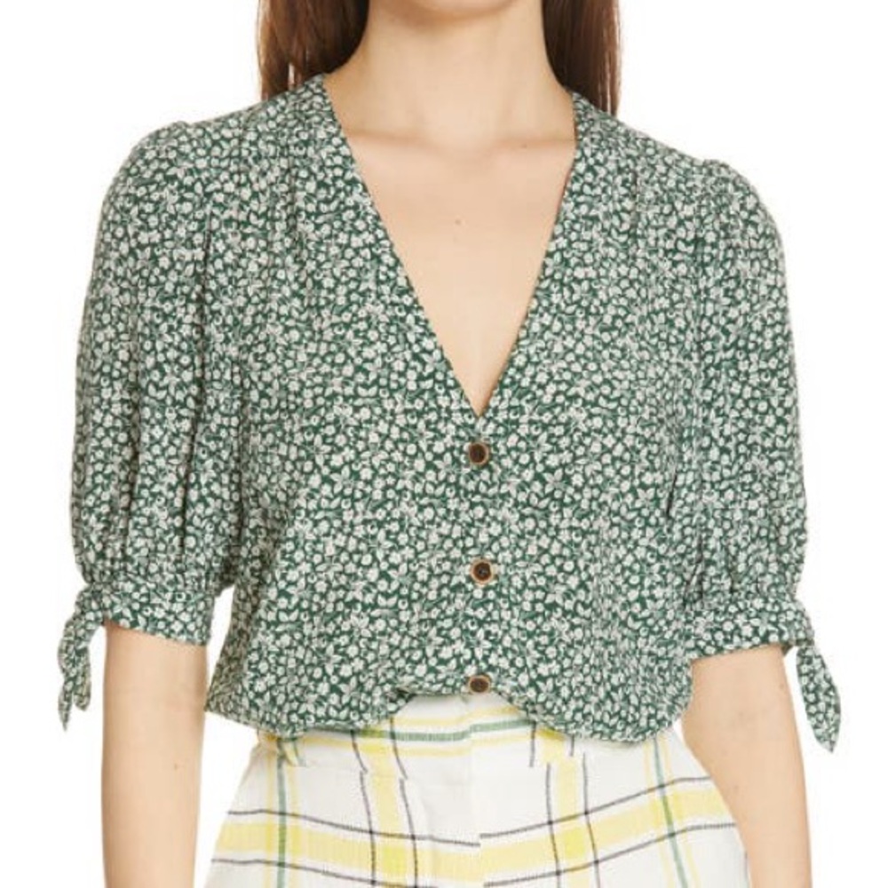 Veronica Beard Gisella Green Floral Blouse